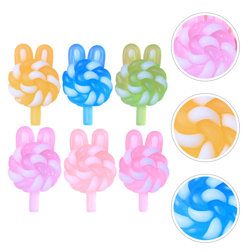 Resin Craft Supplies - 24 個のかわいい漫画ロリポップチャームウサギの形をした光るプラスチック樹脂ペンダント DIY クラフトジュエリー用品キーホルダーネックレス用
