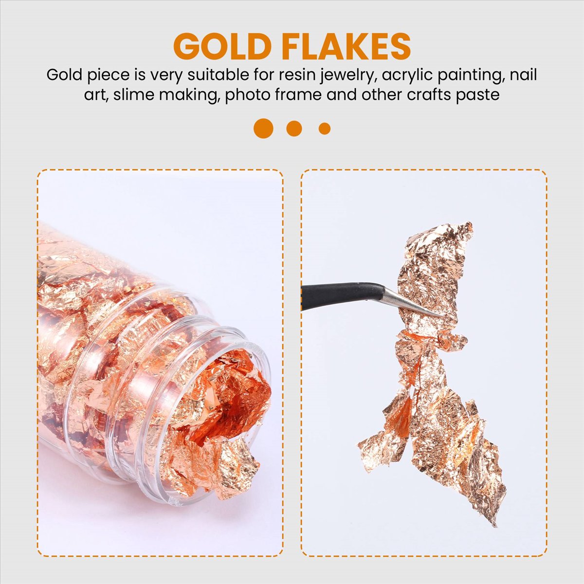 Gold Foil Flakes - 絶妙な金箔フレーク、レジン製トレイ型用、3本入りメタリック箔フレーク、絵画、工芸、ネイルアート用