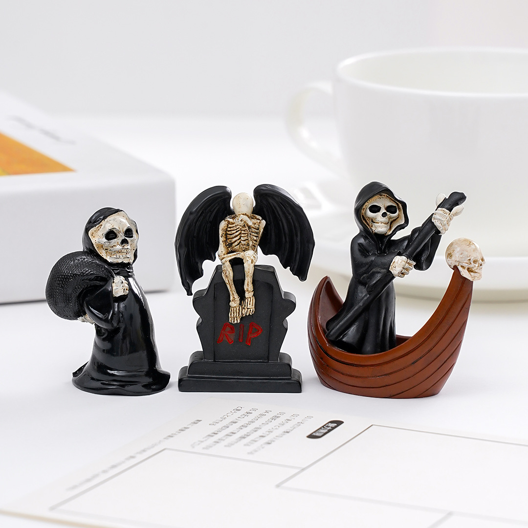 Resin Craft Supplies - ハロウィン不気味な家の装飾オーナメントミニチュア樹脂製スケルトンエンジェルモデルDIYクラフト作成用品シーンレイアウト用