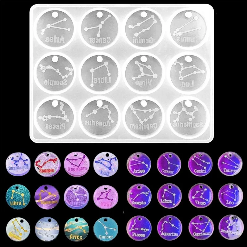 Resin Craft Material - 星座樹脂金型、エポキシシリコーン鋳造金型、丸い星星座、DIYジュエリークラフト、製造用品、12