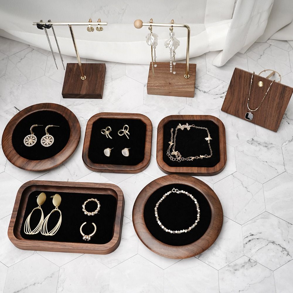 Wood Ring Blank - シンプルな幾何学的形状の木製リングトレイ、絶妙なベルベットイヤリングディスプレイトレイ、ジュエリーオーガナイザー、イヤースタッドケース、リングイヤリングホルダー、ホーム