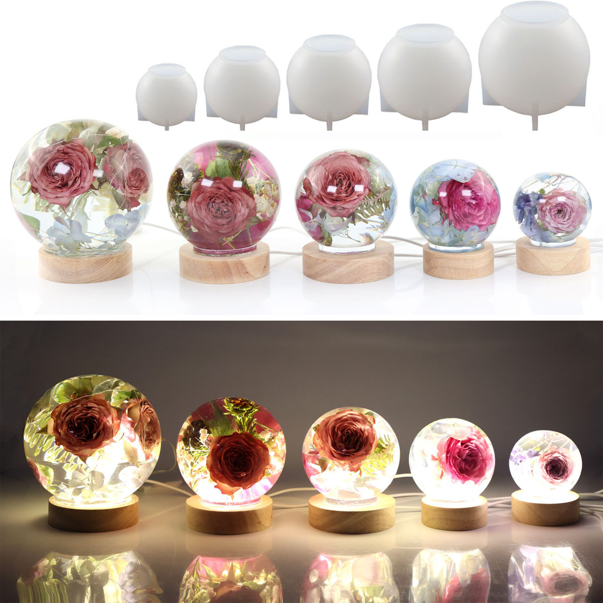 Resin Craft Ideas - 65-120mm球体シリコンモールド、ドライフラワー球体、レジンクラフト、DIYジュエリー製作、キャスティングエポキシ樹脂モールド用