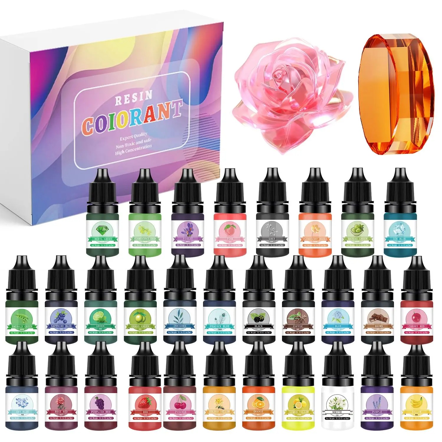 Resin Pigment Set - 30色 5ml エポキシ樹脂顔料キット 液体着色剤 DIY UVエポキシ樹脂型