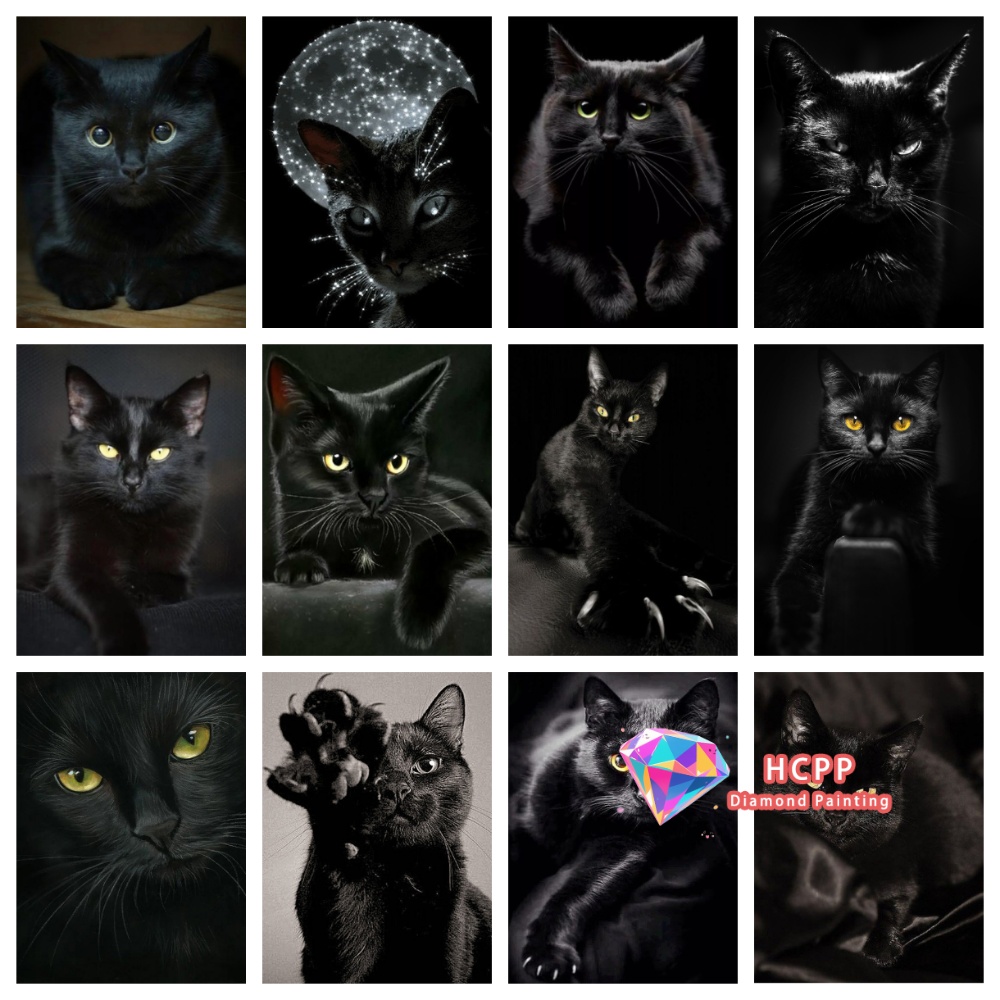 Resin Craft Kit - フレームなし黒猫動物ダイヤモンドペインティングキット正方形ラウンドダイヤモンド5D DIYモザイク手作りアートユニークな絶妙なギフト工芸品ホーム