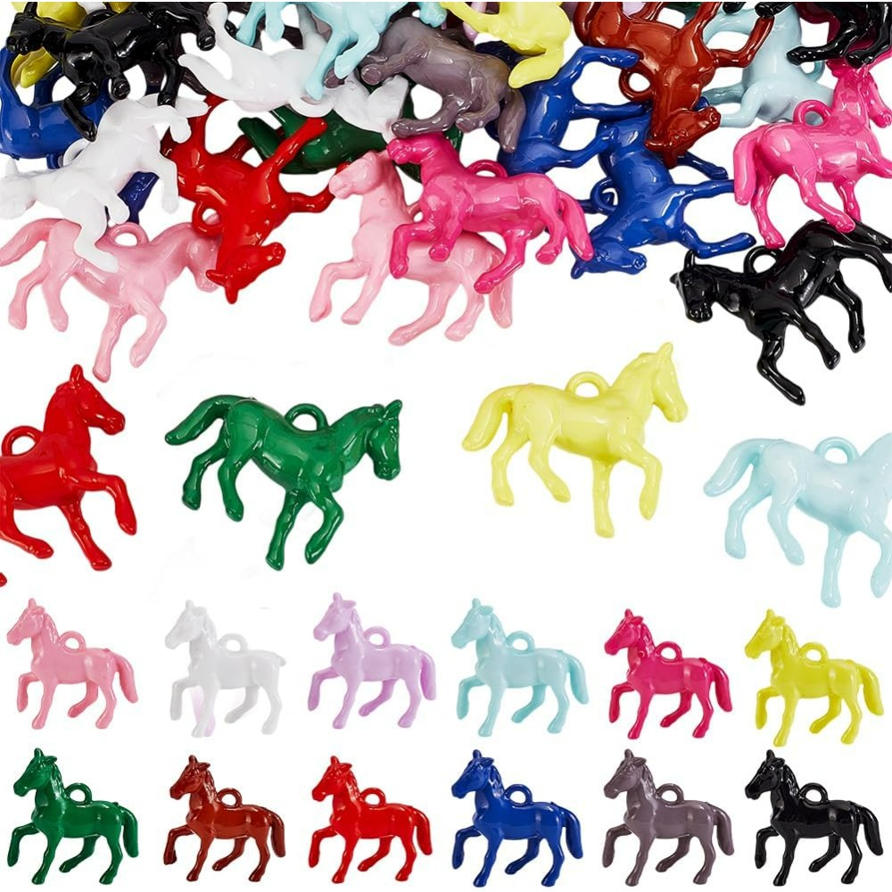 Resin Craft Kit - 48 個不透明アクリルペンダント 12 色リトルホース動物樹脂チャーム乗馬ペンダントカラフルなクラフトビーズ作成キット