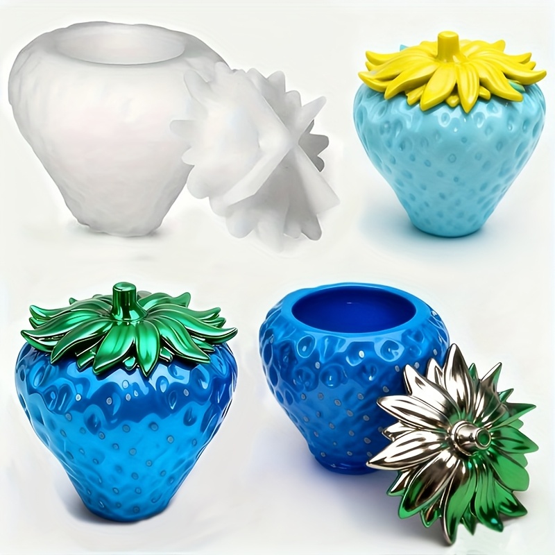 Resin Craft Ideas - 蓋付きイチゴ缶樹脂型1個、DIYジュエリー収納ボックス、石膏収納瓶、キャンドルスティック、家の装飾品
