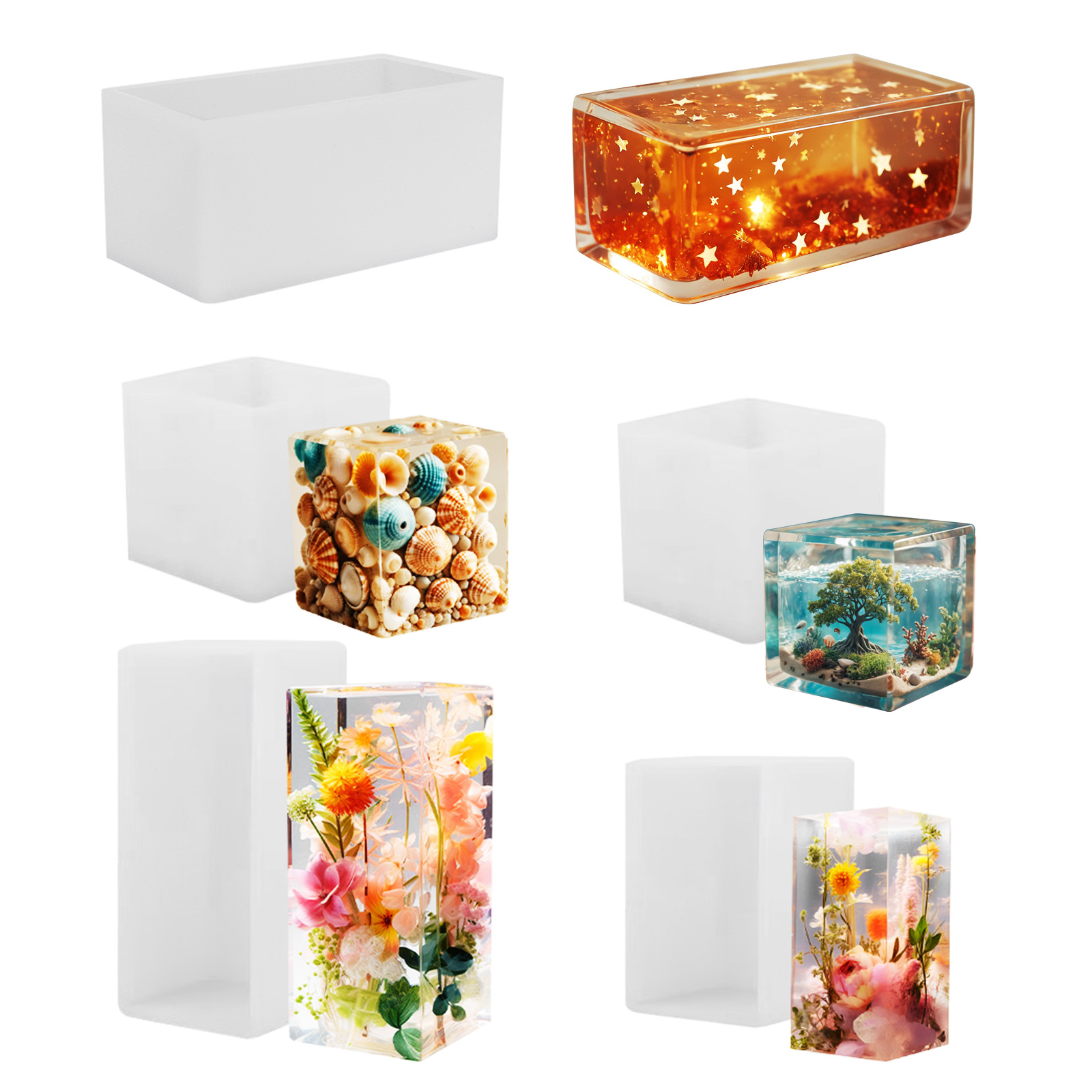 Resin Craft Material - エポキシ鋳造型シリコンモールド DIY 立方体樹脂型クリスタルエポキシジュエリー作成正方形長方形装飾 DIY アクセサリー