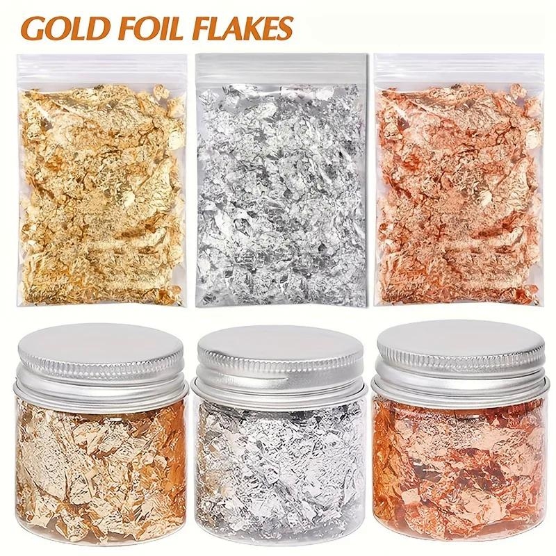 Gold Foil Flakes - 1/2/3 個プロフェッショナルネイルアートゴールドシルバー銅箔フレークシートバルク箔紙金メッキマニキュア DIY 装飾ツール