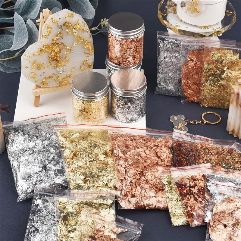 Gold Foil Flakes - 1/2/3/5/10グラム模造ゴールドスライバー銅箔スパンコールクラフト葉フレークシート光沢のある箔紙金メッキdiyネイルアートの装飾