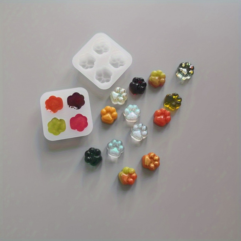 Resin Craft Ideas - 1猫の足跡模様シリコンモールドセット-4AユニークなDIY樹脂、粘土、石膏クラフトデザイン-キャンドル作りやアロマテラピーに最適