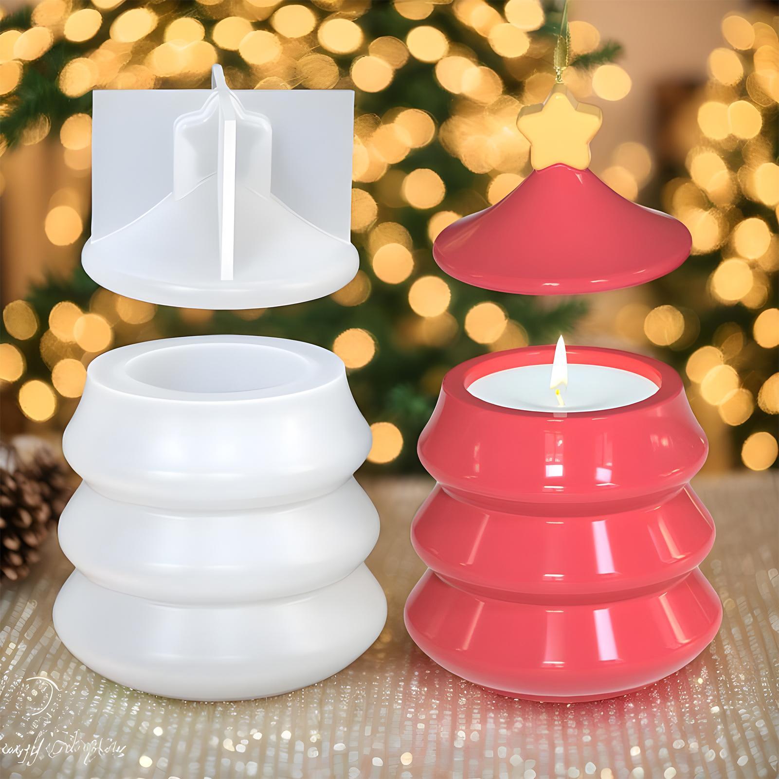 Resin Craft Workshop - クリスマスツリー型ジャー型 DIY シリコンモールド 蓋付き レジン、セメント、石膏クラフト用 美術教師、ホリデーホームクラフトワークショップ向け
