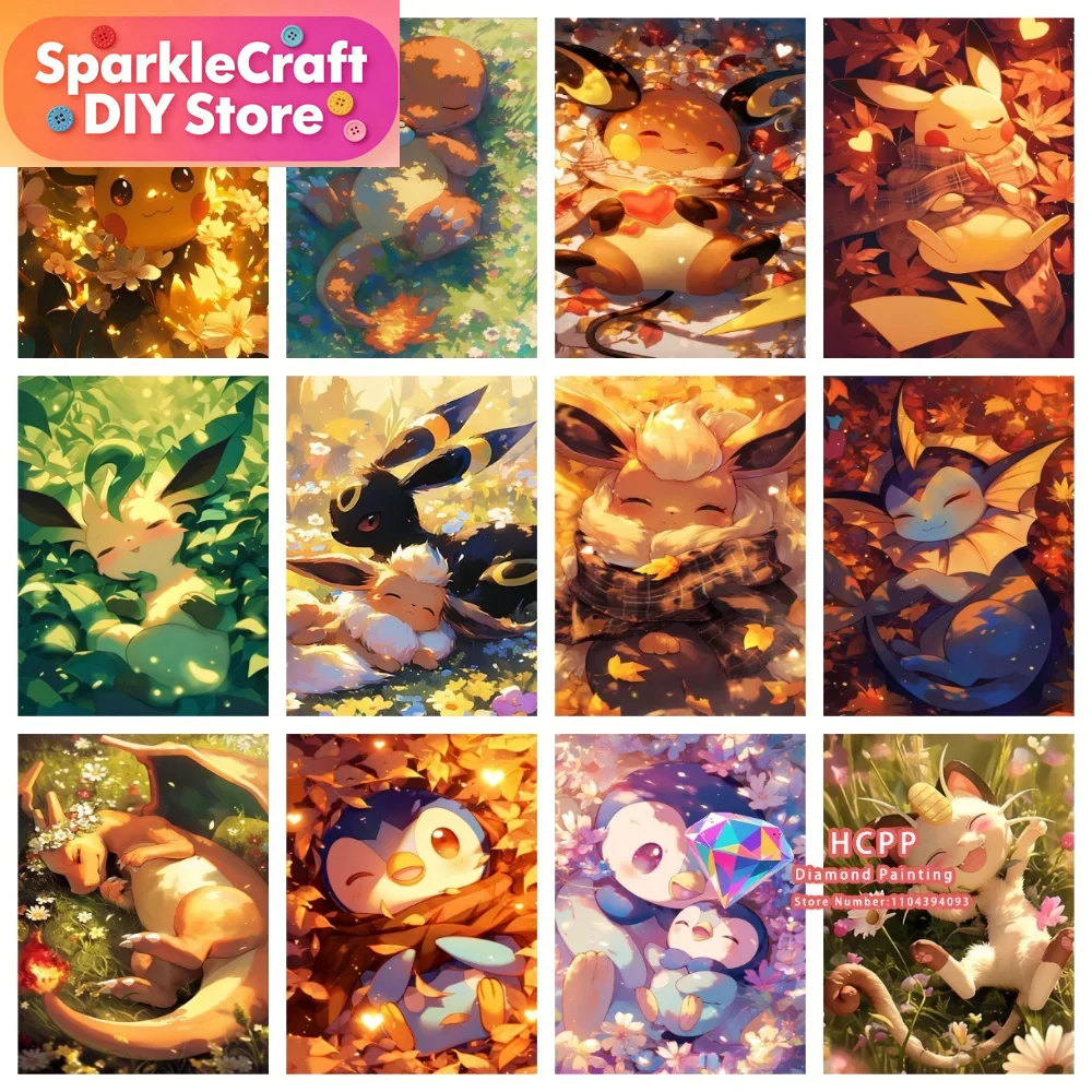 Resin Craft Kit - 1pc フレームレス漫画ポケモンピカチュウリザードンイーブイヴァルピックス正方形ラウンドダイヤモンド塗装キット 5D DIY アート工芸家の装飾フェス