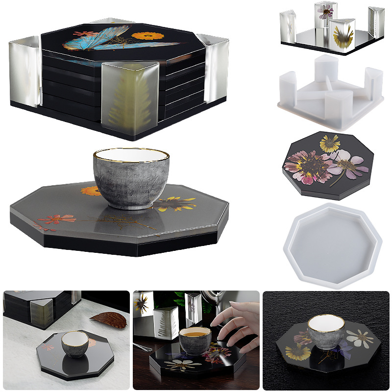 Coaster Mold Round - エポキシ樹脂製収納ボックス,円形,正方形,八角形,トレイ製造用のシリコンコースター型