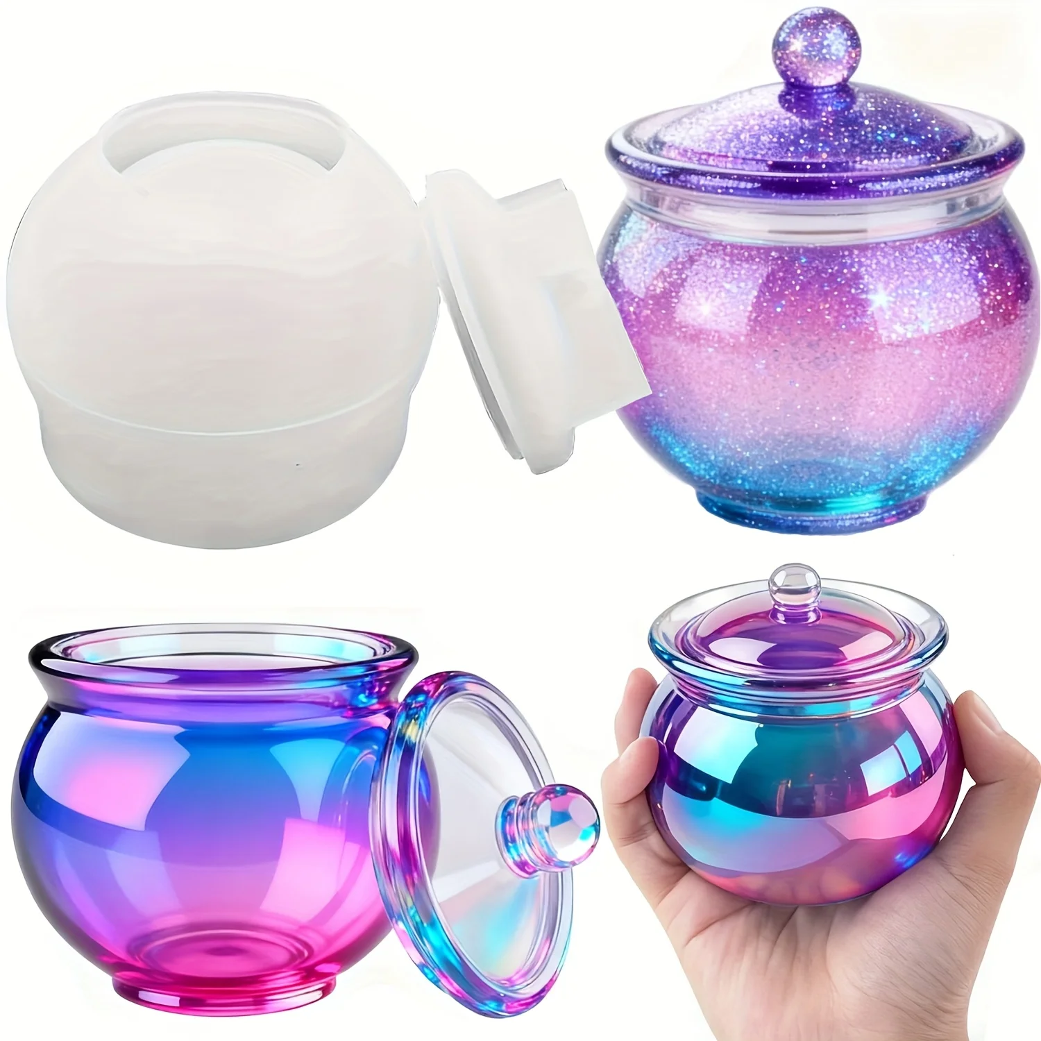 Resin Jewelry Kit - 蓋付きの丸い樹脂製缶型1セット、DIYジュエリー収納ボックス、コンクリートキャンドル容器、ギフトや家の装飾に