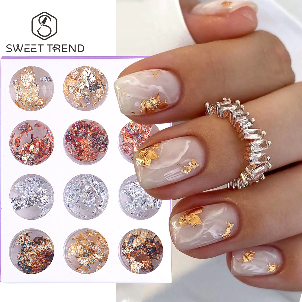 Gold Foil Flakes - SWEET TREND-12箱/セット ゴールドフォイル ネイルグリッター スパークル 不規則アルミフレーク