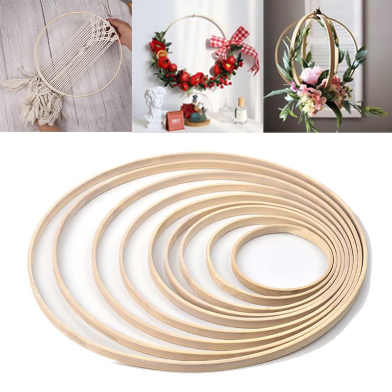 Wood Ring Blank - 1/5個8-33センチメートル木製のdiy手作りキャッチャー刺繍フープクラフトクロスステッチ竹サークルリング結婚式クリスマス装飾
