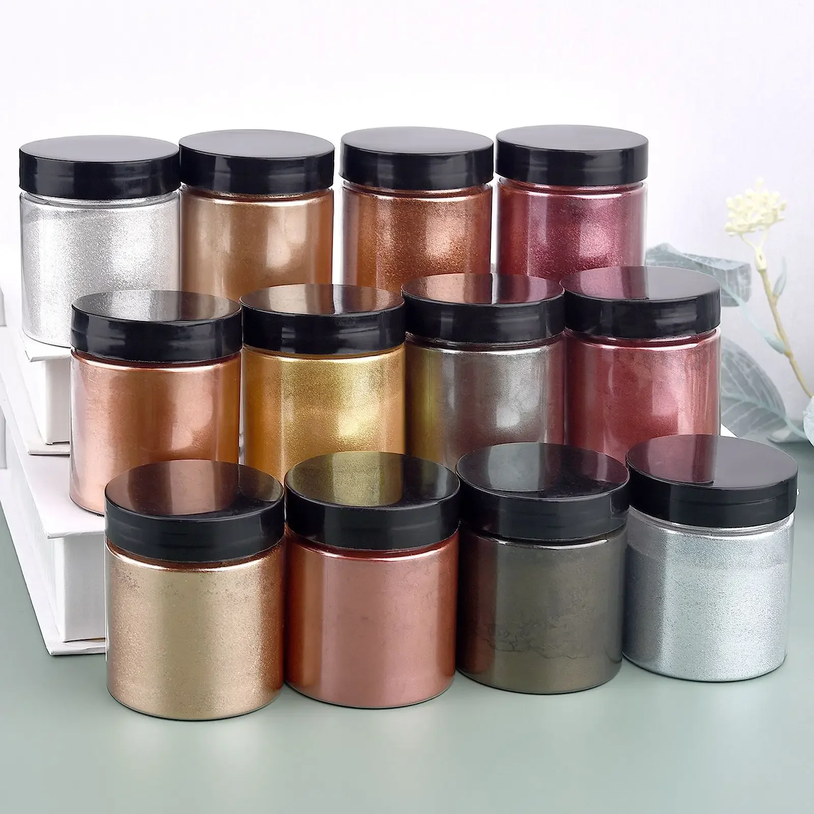 50 グラム/ボトルメタリックグリッターパウダーゴールドシル - Resin Pigment Set のレビューと価格