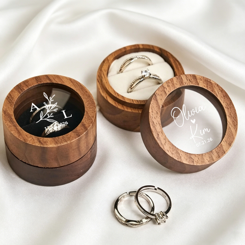 パーソナライズされた結婚指輪ボックス 丸型木製ダブルリングボ - Wood Ring Blank のレビューと価格