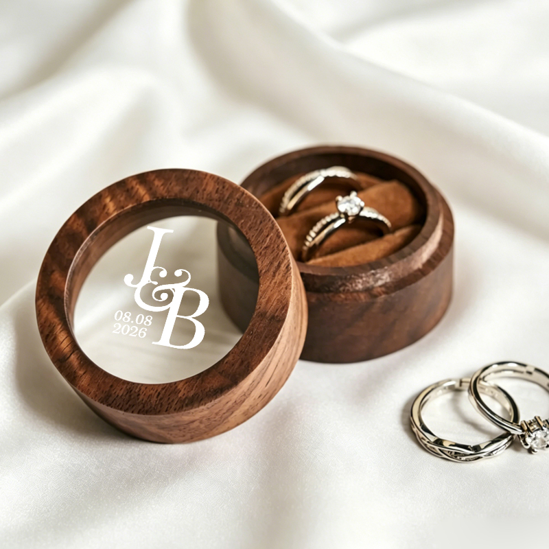 パーソナライズされた結婚指輪ボックス 丸型木製ダブルリングボ - Wood Ring Blank のレビューと価格