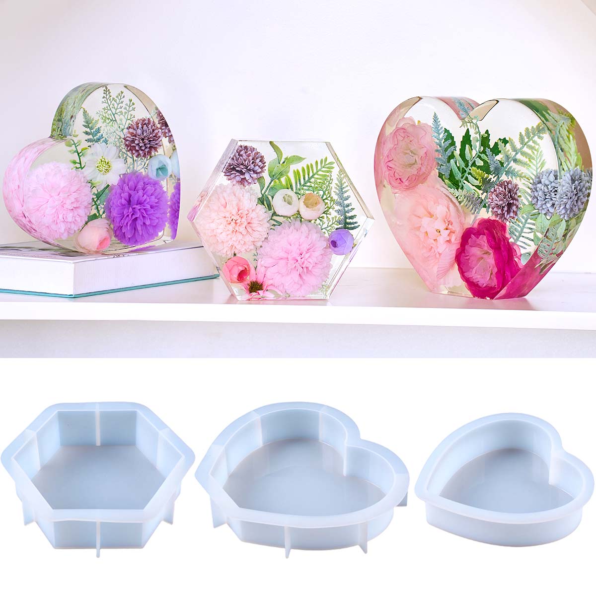 大型愛シリコンモールド DIY ハート六角形エポキシ樹脂モー - Flower Preservation Resin のレビューと価格