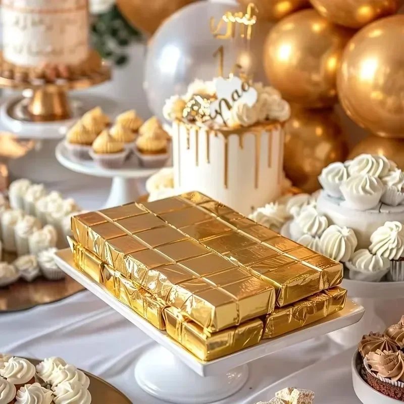 100 個大ドバイチョコレートキャンディバーラッパー紙シート - Gold Foil Flakes のレビューと価格