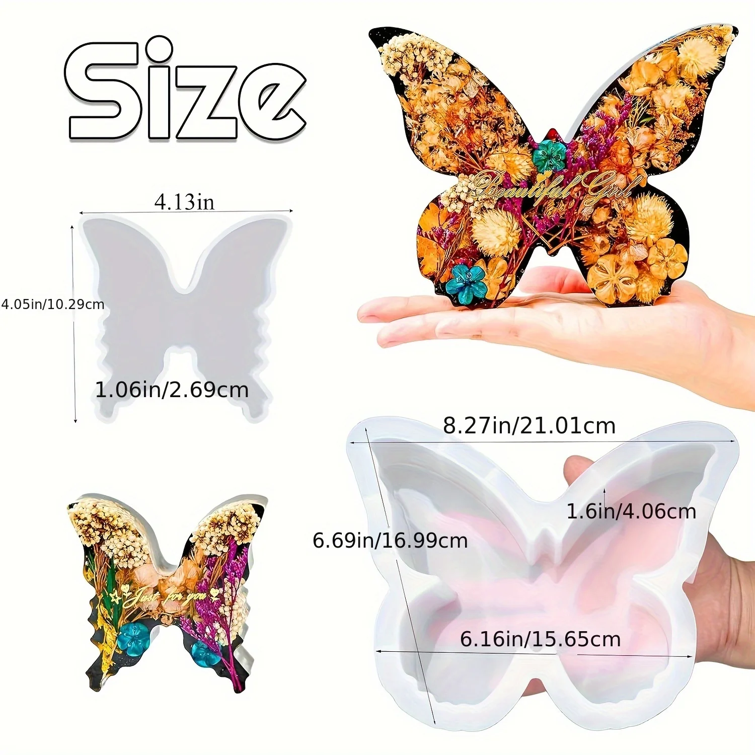 蝶の樹脂型セットは2サイズあり、蝶の模様が施されており、花の - Flower Preservation Resin のレビューと価格