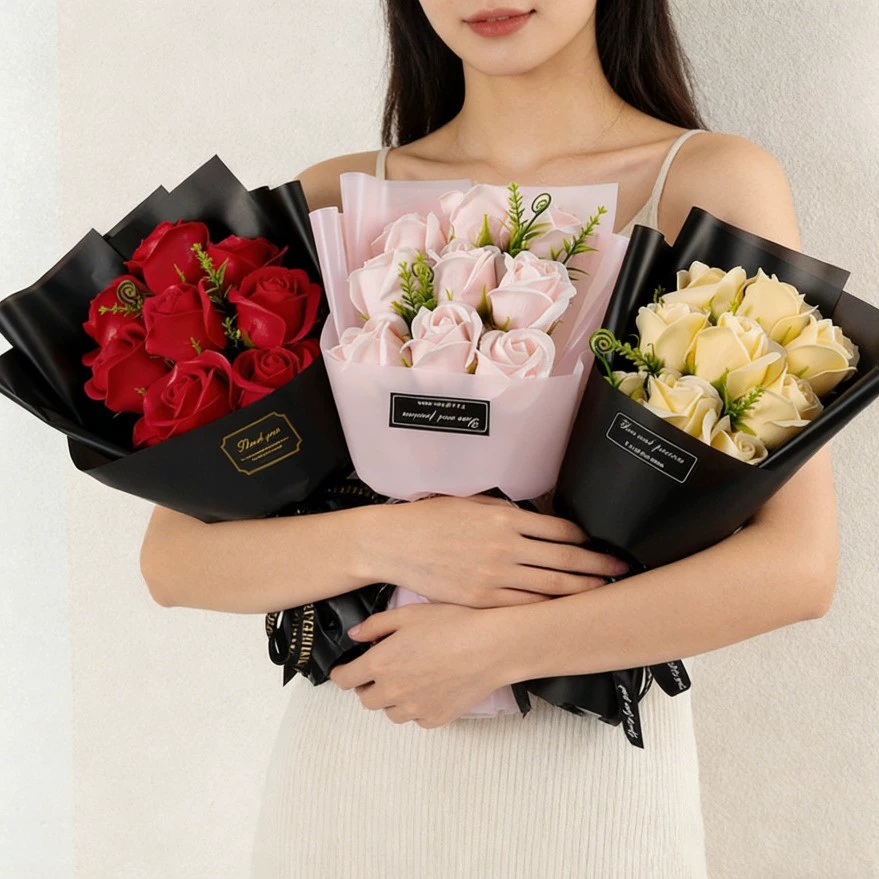 9 ヘッドソープフラワーローズブーケ造花クリスマス結婚式誕生 - Dried Flower Bulk のレビューと価格