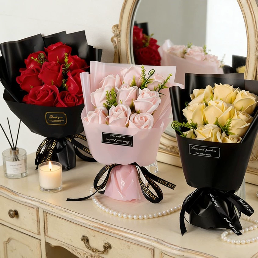 9 ヘッドソープフラワーローズブーケ造花クリスマス結婚式誕生 - Dried Flower Bulk のレビューと価格