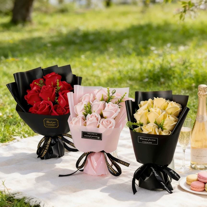 9 ヘッドソープフラワーローズブーケ造花クリスマス結婚式誕生 - Dried Flower Bulk のレビューと価格