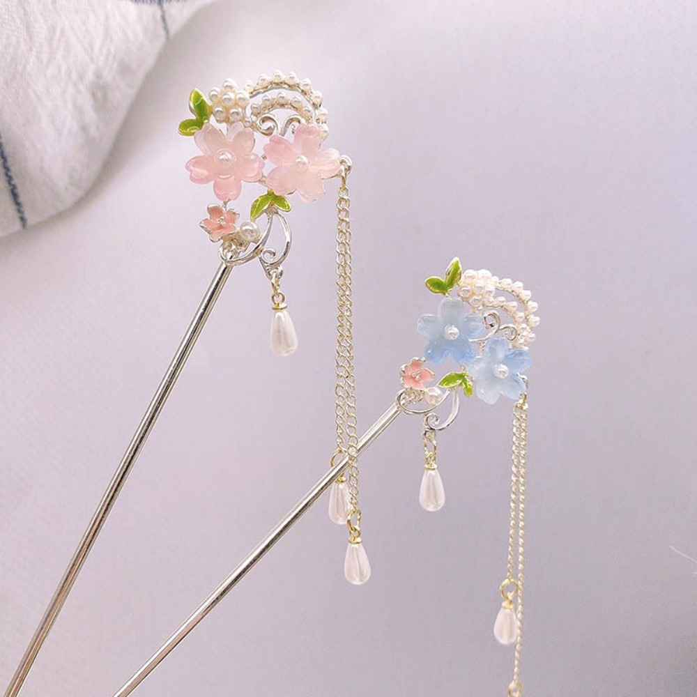 1 ピース中国風ヘアスティック: ピンクの樹脂の花、パール  - Resin Craft Ideas のレビューと価格