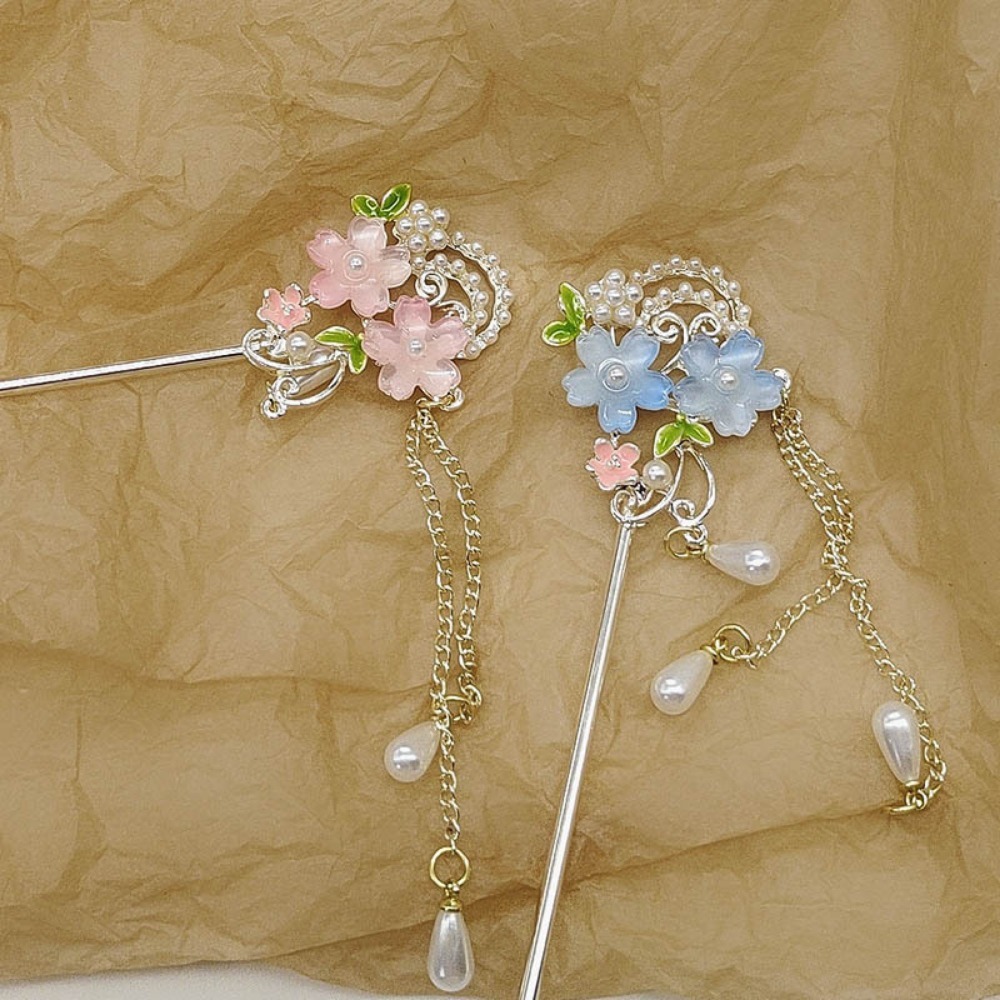 1 ピース中国風ヘアスティック: ピンクの樹脂の花、パール  - Resin Craft Ideas のレビューと価格