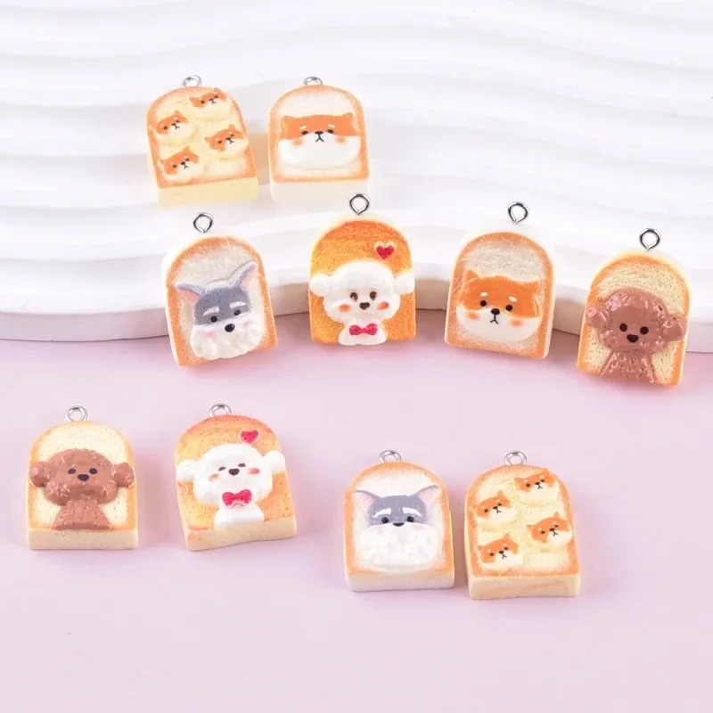 10 個かわいいトースト犬樹脂ペンダント漫画動物チャーム D - Resin Craft Material のレビューと価格