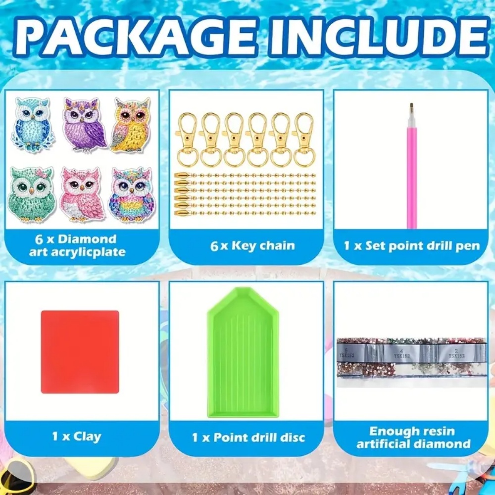 6個/セット DIY ダイヤモンドキーホルダー - フクロウ - Resin Craft Ideas のレビューと価格