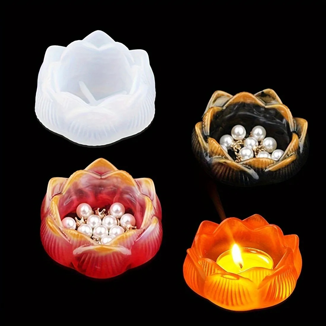 1pc DIY 蓮の花シリコーン樹脂金型キャンドルホルダー/ - Flower Preservation Resin のレビューと価格