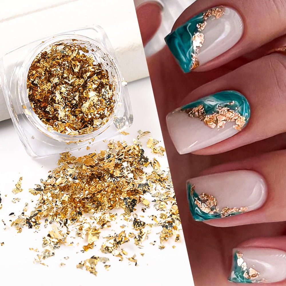 ネイル用金箔シート ゴールドグリッターフレーク 不規則な形の - Gold Foil Flakes のレビューと価格