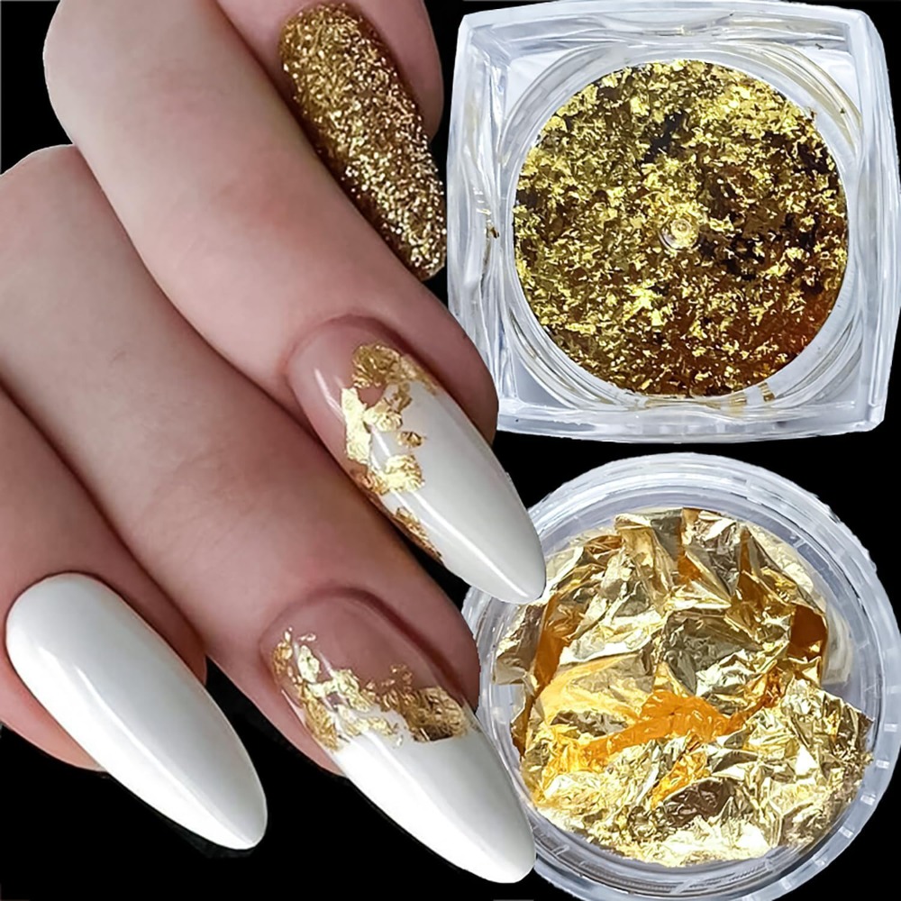ネイル用金箔シート ゴールドグリッターフレーク 不規則な形の - Gold Foil Flakes のレビューと価格