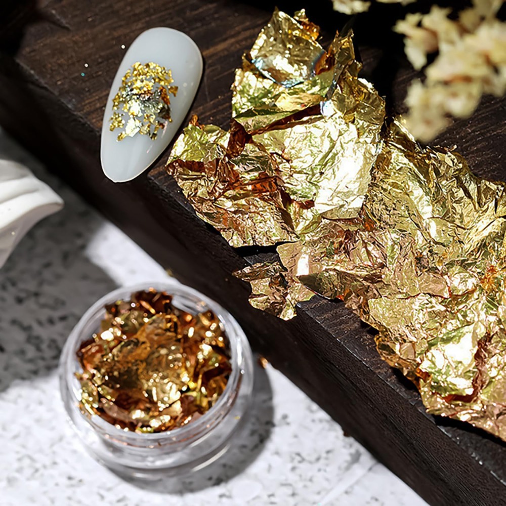 ネイル用金箔シート ゴールドグリッターフレーク 不規則な形の - Gold Foil Flakes のレビューと価格