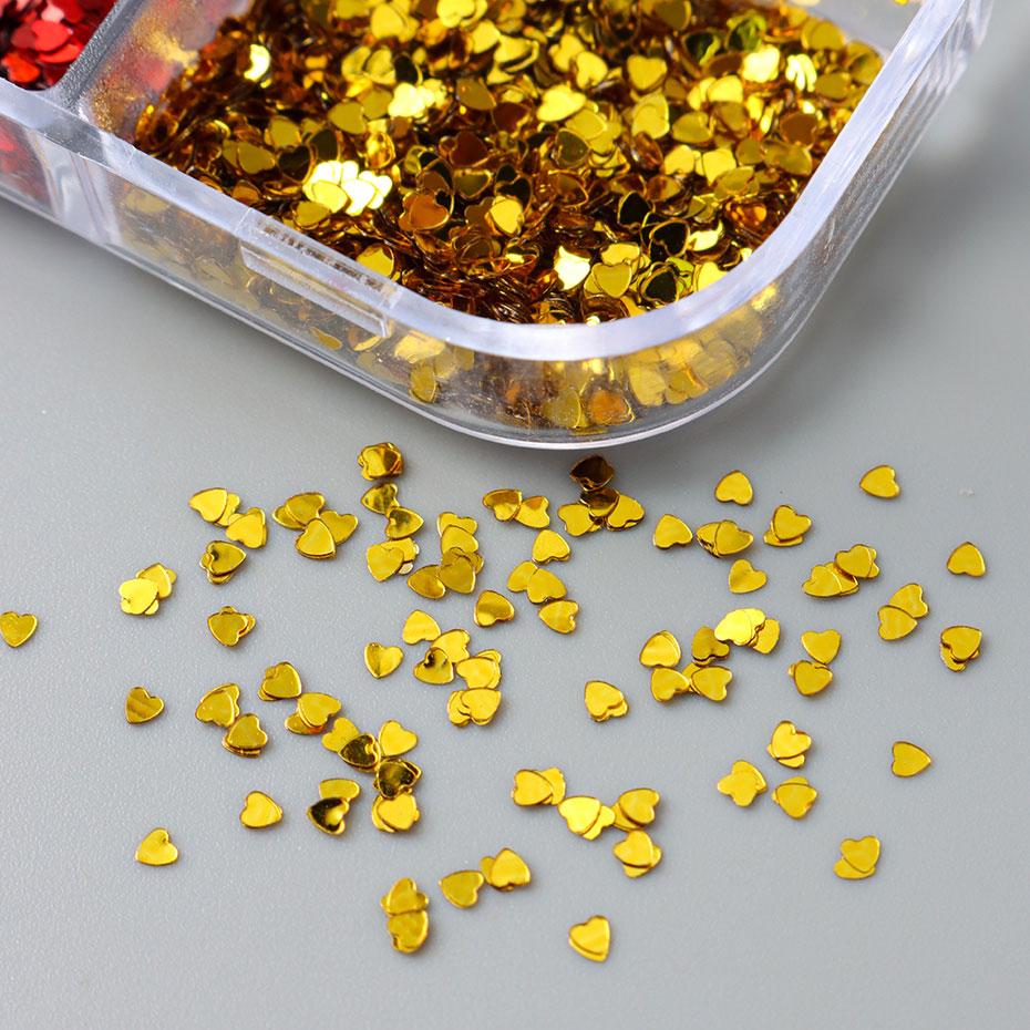 6グリッド Y2K キュート ハート グリッター ネイルスパ - Gold Foil Flakes のレビューと価格