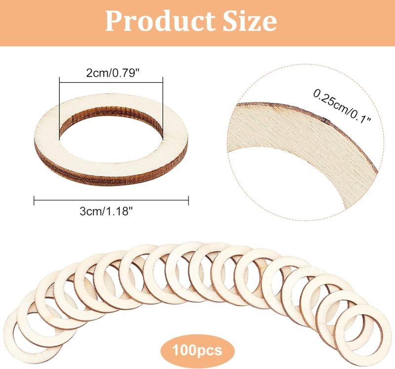 塗装用天然未完成木製サークル、円形装飾品、木製リンクリング、 - Wood Ring Blank のレビューと価格